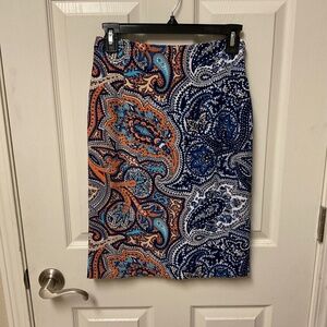 Antonio Melani size 0 blue and orange pattern skirt.  EUC. Lined.
